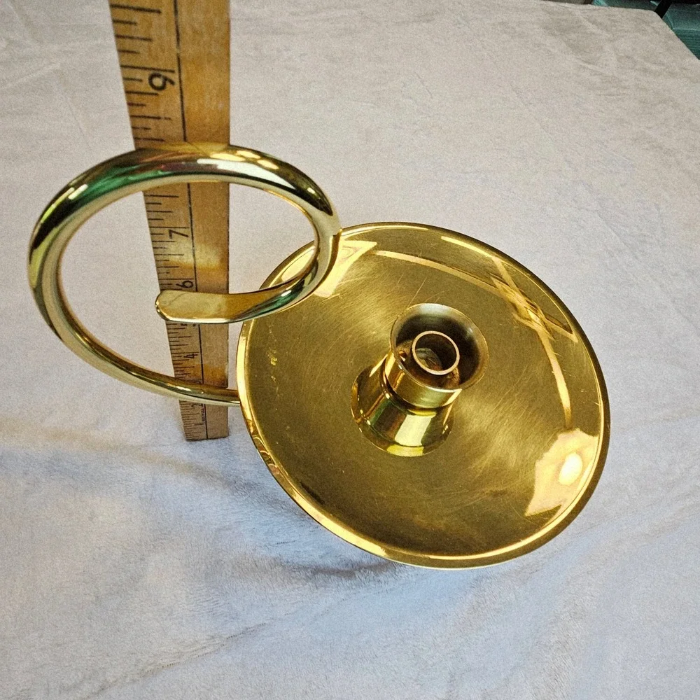 Baldwin‎ Brass Gold Polished Finger Loop Chamberstick Candlestick Holder USA Vtg